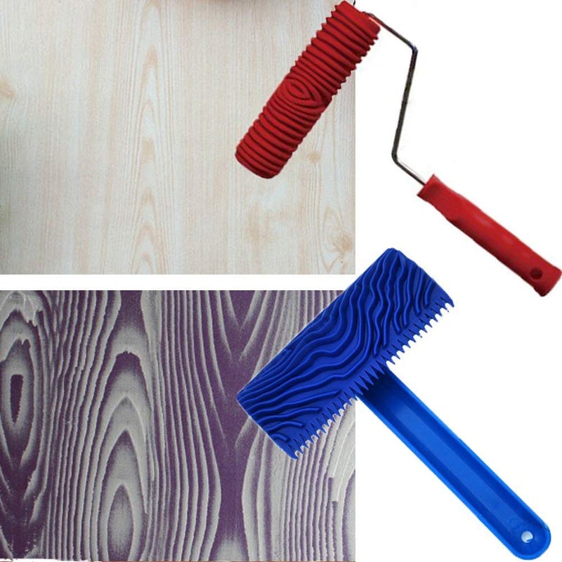 TINTON LIFEÂ® 2Pcs Rubber 7" Empaistic Wood Pattern Painting Roller + 3.9" Graining Painting Tool with Handle